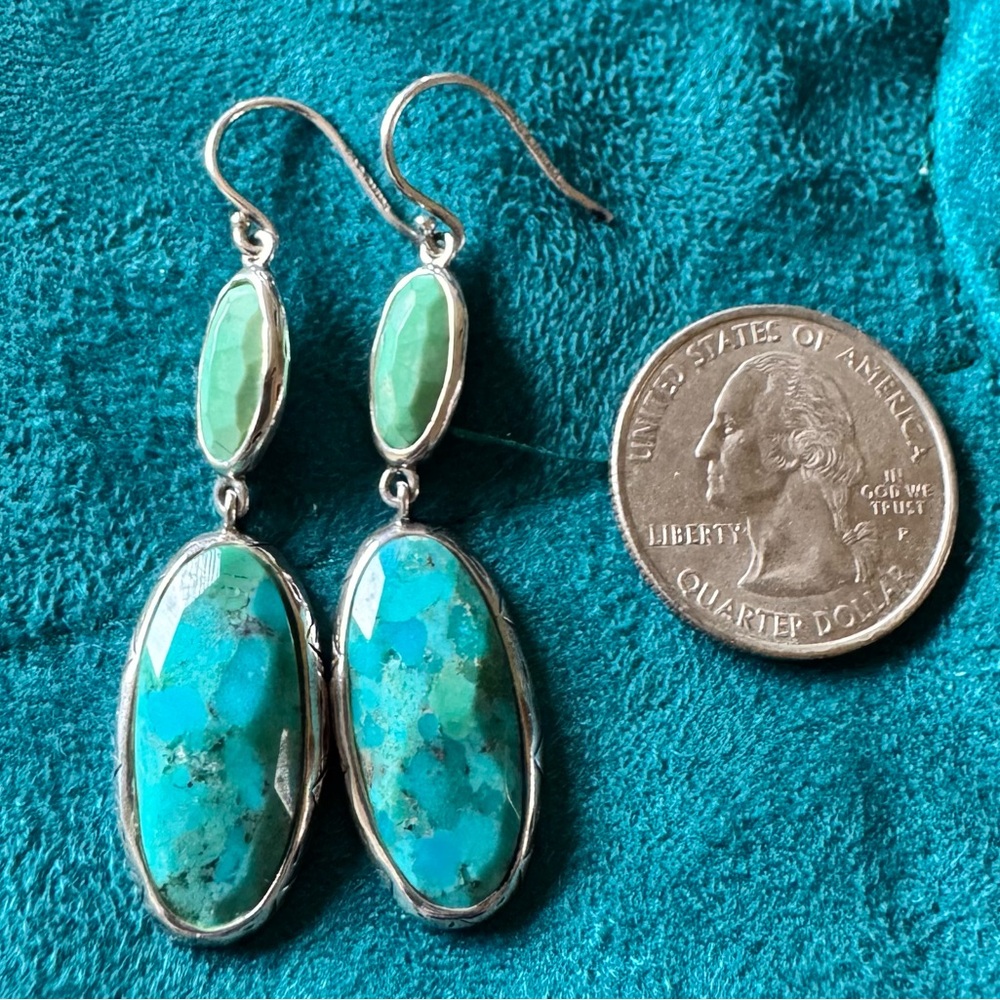 Vintage Silpada 925 Sterling Silver Faceted Oval Turquoise Dangle Hook Earrings